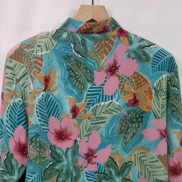 Sea Suns Made in U.S.A. Floral Button Shirt Womens XL Green Pink Tropical Retro - Picture 6 of 7